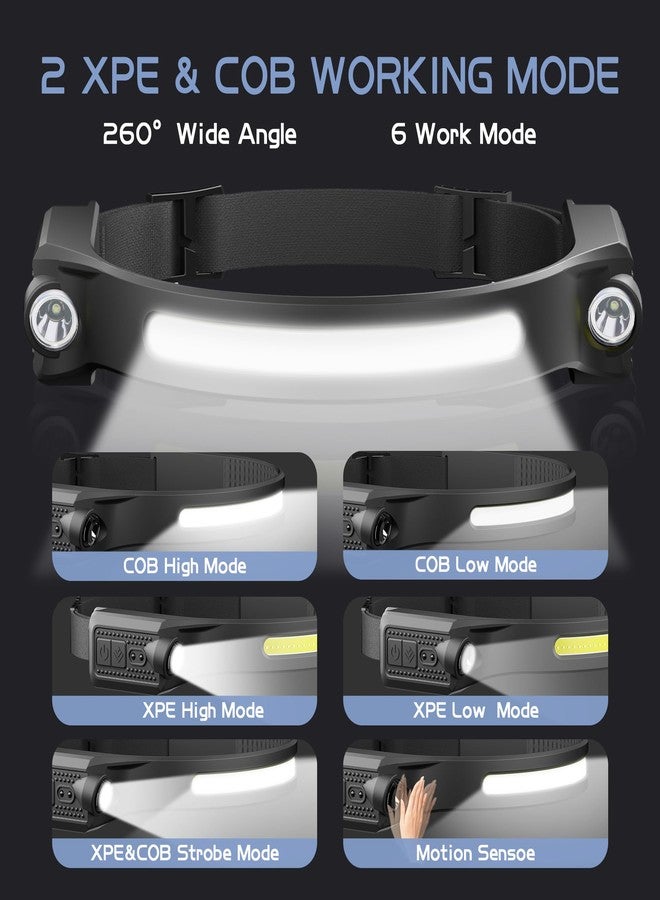 AlpsWolf LED Headlamp Rechargeable, 2 XPE LED and COB LED Head Lamp, Sensor Mode, 260° Wide Beam, IPX4 Waterproof, Rechargeable Headlight for Camping Accessories (2 Pack) - Image 3